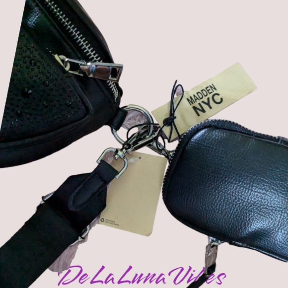 NEW Unisex Black on Black Shimmer 3-Pocket Adjustable Waist Bag - Picture 7 of 8